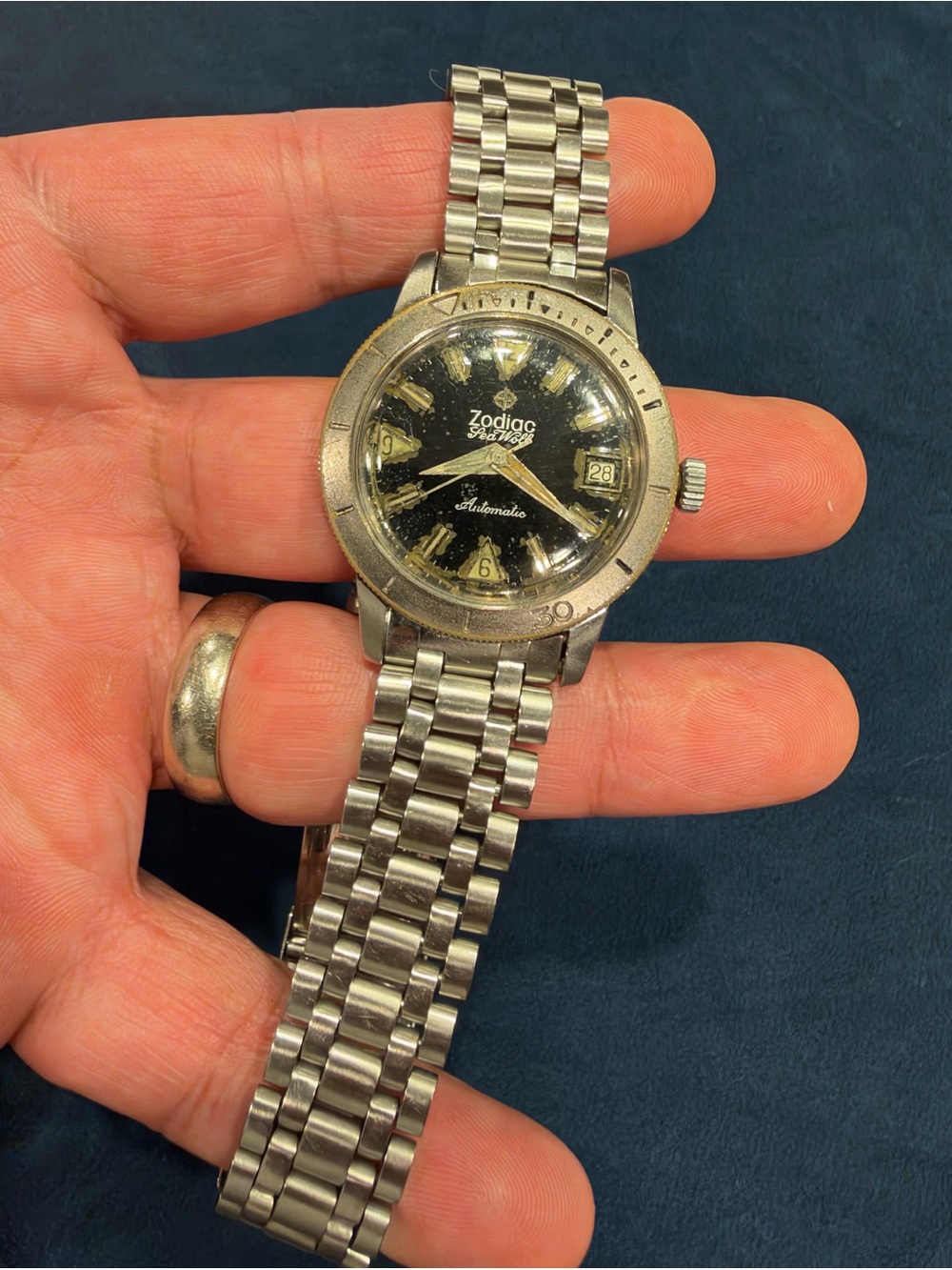Vintage Zodiac Sea Wolf Automatic Diver Watch Signed JB Champion Bracelet 20ATM